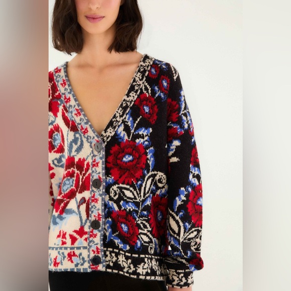 Farm Rio: Black Mixed Valentina V Neck Knit Cardigan - Picture 3 of 10